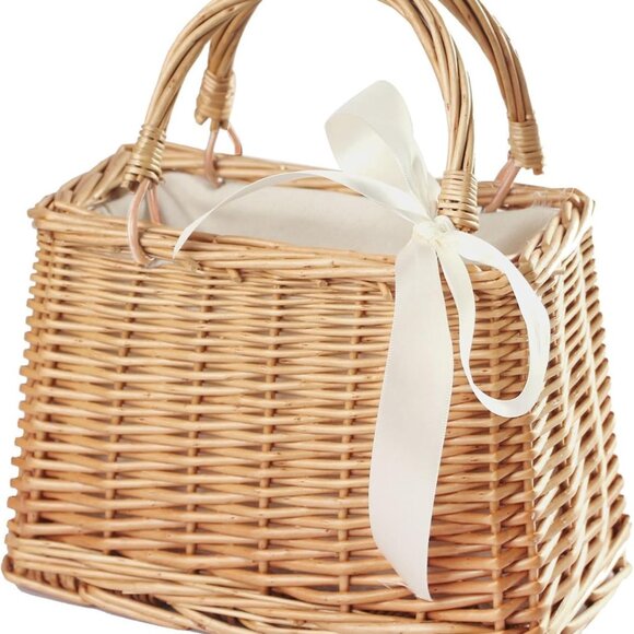 Handwoven Wicker Picnic Basket Purse Rattan Bag Summer Beach Casual - Picture 1 of 7